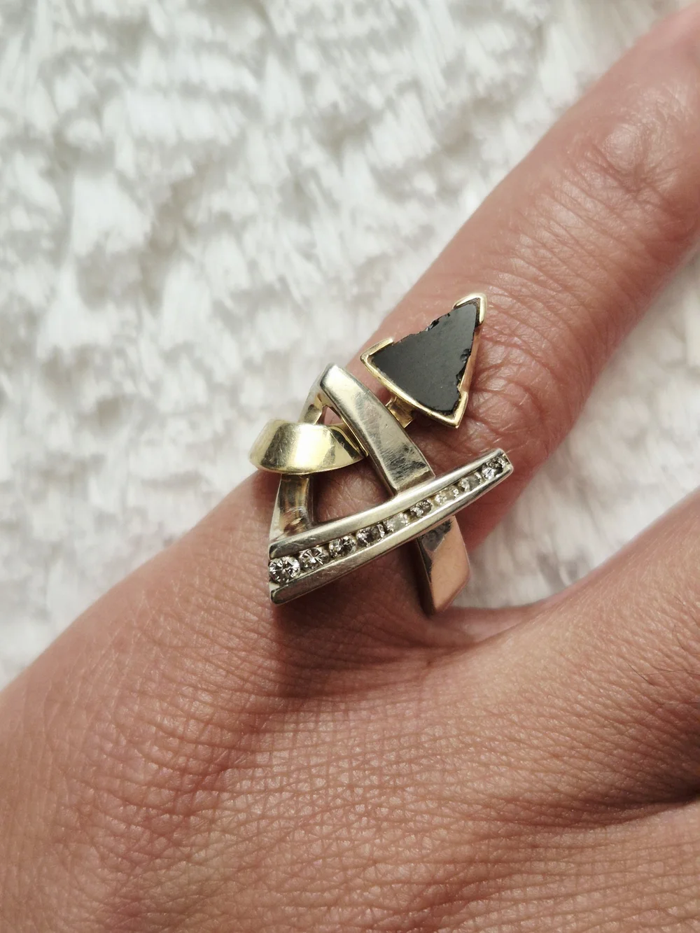 Estate 14k Gold Geometric Diamond Cocktail Ring